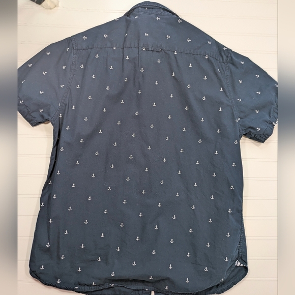 Ricky Singh Denim & Flower Navy Anchor Print Short Sleeved Button Down Shirt - Picture 2 of 4